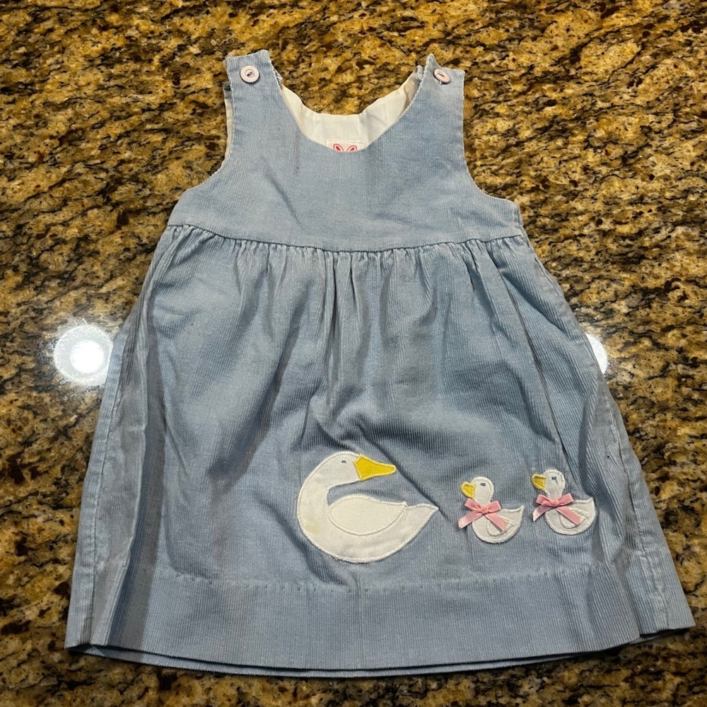 The Scarlett Rabbitt Blue Corduroy Swan Jumper Dress Girls 2T Sleeveless